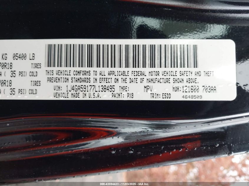 2007 Jeep Wrangler Unlimited Sahara VIN: 1J4GA59177L138495 Lot: 43594423