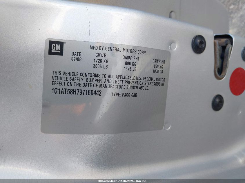 2009 Chevrolet Cobalt Lt VIN: 1G1AT58H797160442 Lot: 43594427