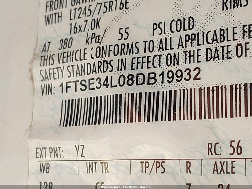 2008 Ford E-350 Super Duty Commercial/Recreational VIN: 1FTSE34L08DB19932 Lot: 43594428