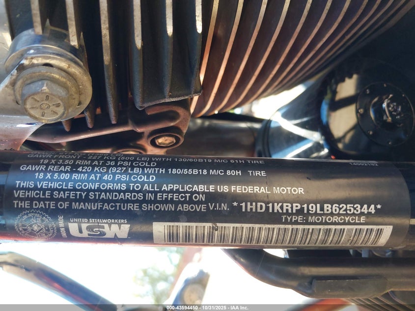 2020 Harley-Davidson Flhxs VIN: 1HD1KRP19LB625344 Lot: 43594450