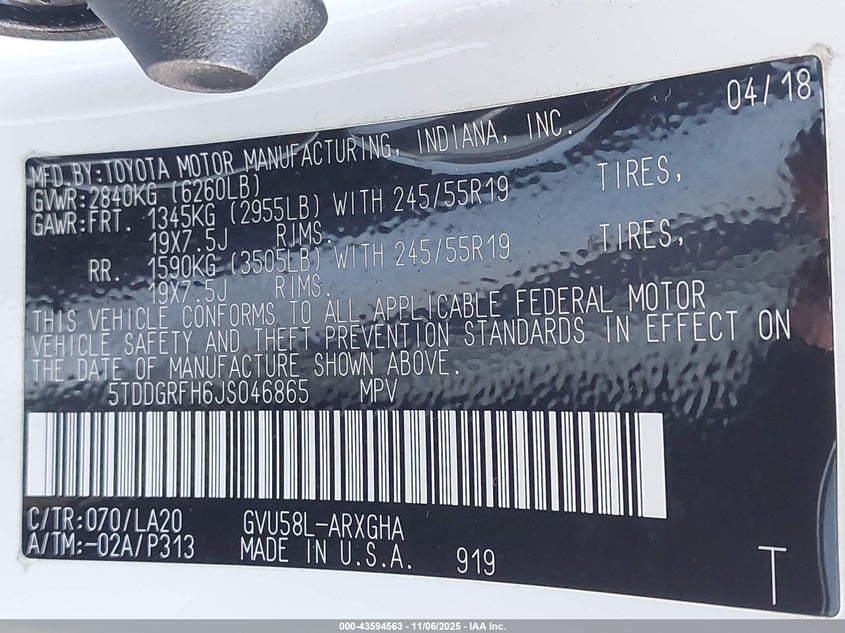 2018 TOYOTA HIGHLANDER HYBRID LIMITED - 5TDDGRFH6JS046865