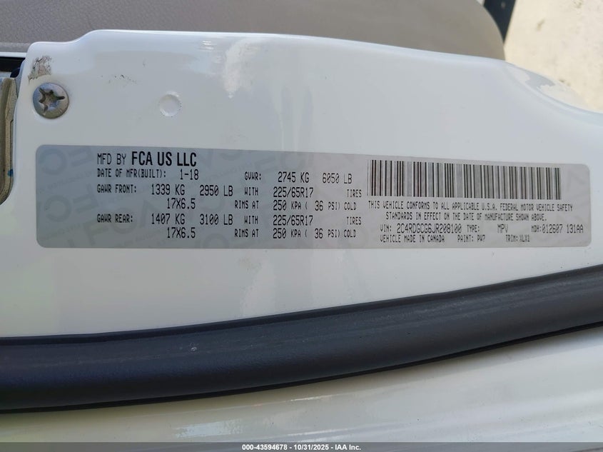 2018 Dodge Grand Caravan Sxt VIN: 2C4RDGCG6JR208100 Lot: 43594678