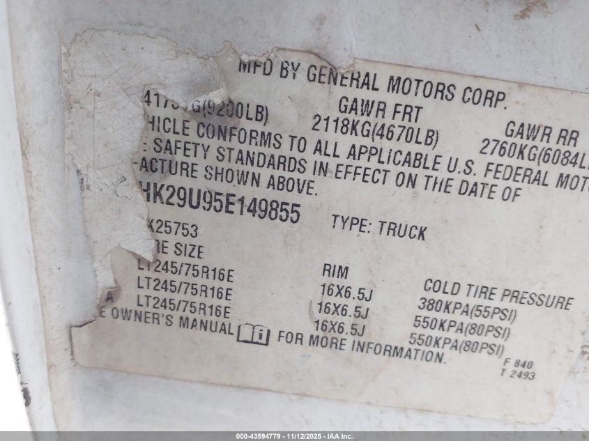 2005 Chevrolet Silverado 2500Hd Ls VIN: 1GCHK29U95E149855 Lot: 43594779