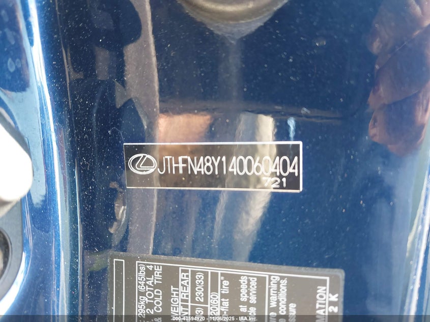 2004 Lexus Sc 430 VIN: JTHFN48Y140060404 Lot: 43594920