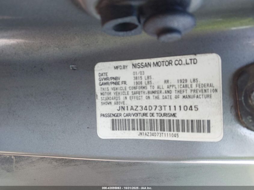 2003 Nissan 350Z Enthusiast VIN: JN1AZ34D73T111045 Lot: 43595063