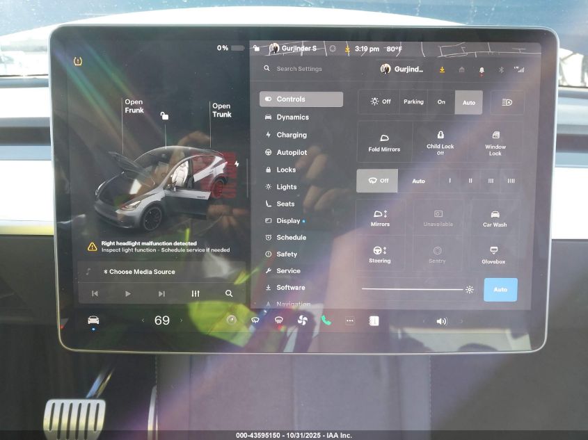 2023 Tesla Model Y Performance Dual Motor All-Wheel Drive VIN: 7SAYGDEF3PF864400 Lot: 43595150