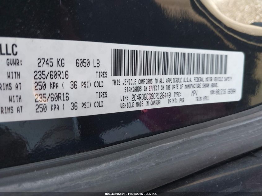 2012 Dodge Grand Caravan Sxt VIN: 2C4RDGCG9CR128440 Lot: 43595151