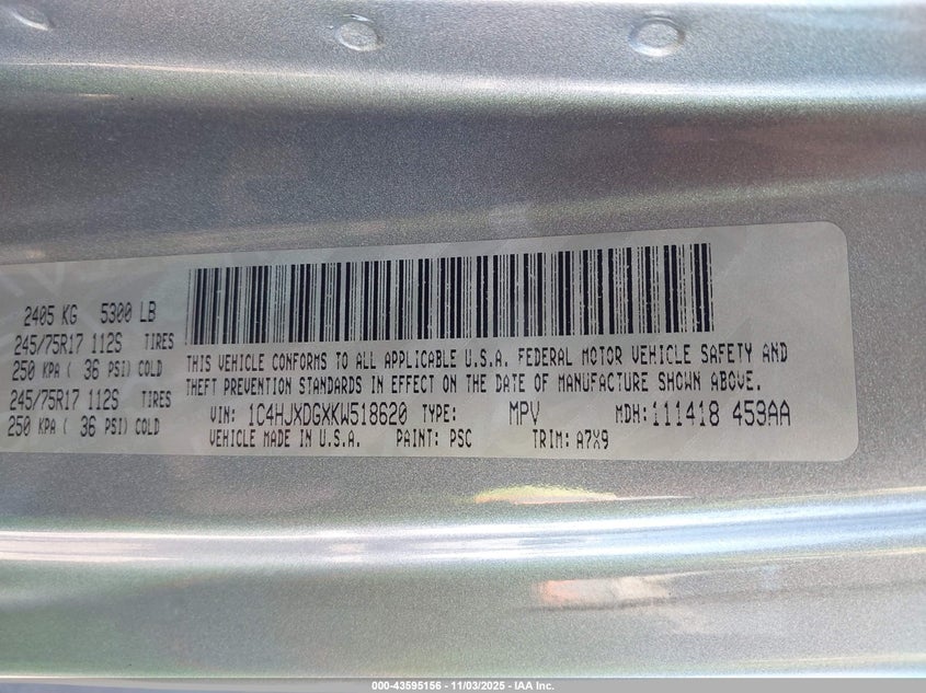 2019 JEEP WRANGLER UNLIMITED SPORT S 4X4 - 1C4HJXDGXKW518620