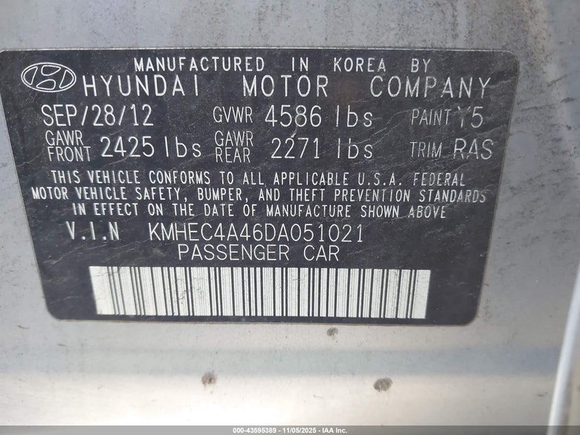 KMHEC4A46DA051021 2013 HYUNDAI SONATA photo no. 9