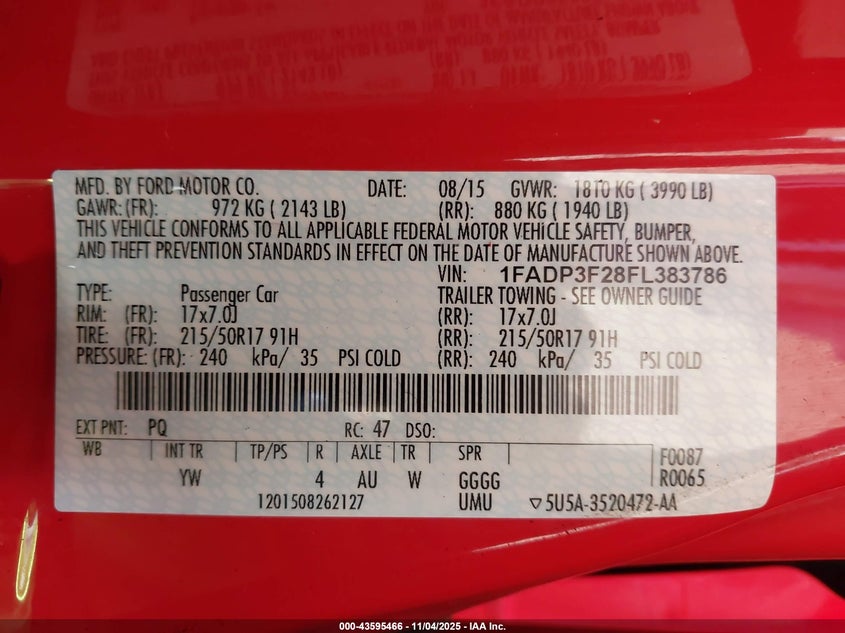 2015 FORD FOCUS SE - 1FADP3F28FL383786