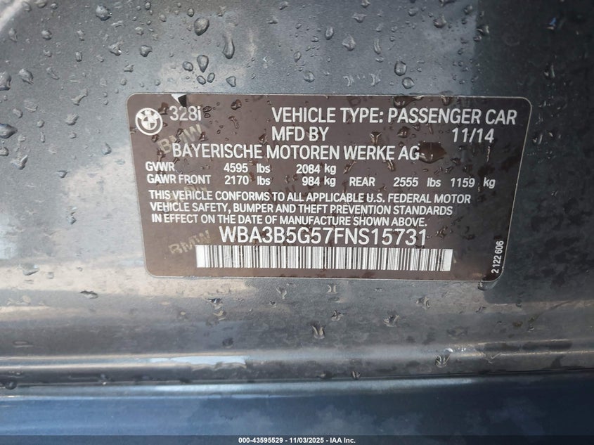 2015 BMW 328I XDRIVE WBA3B5G57FNS15731