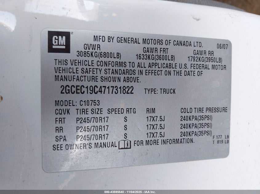 2GCEC19C471731822 2007 CHEVROLET SILVERADO photo no. 9