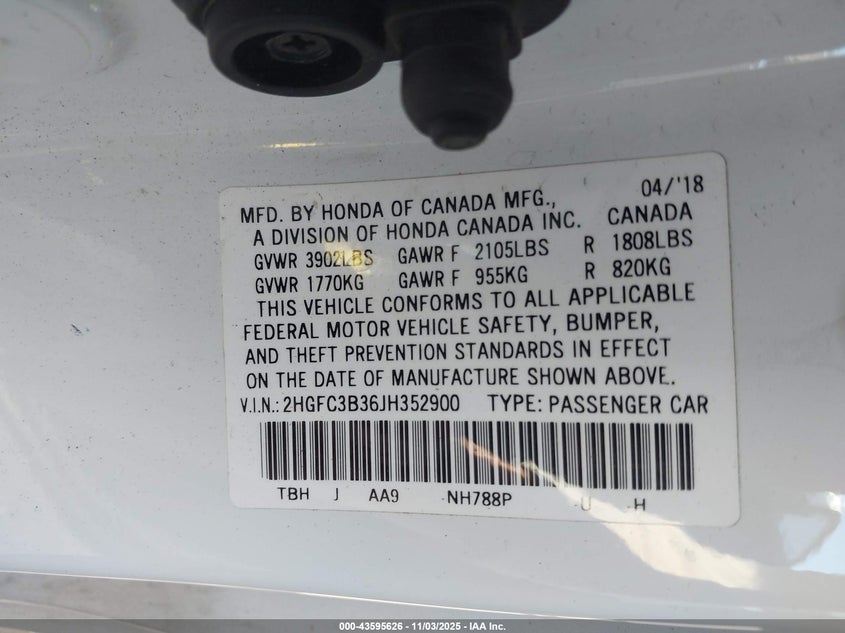 2018 HONDA CIVIC EX-T 2HGFC3B36JH352900