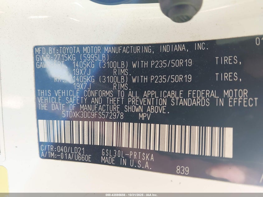 5TDXK3DC9FS572978 2015 TOYOTA SIENNA photo no. 9