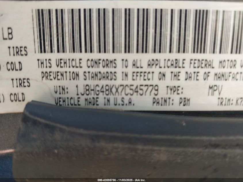 2007 Jeep Commander Sport VIN: 1J8HG48KX7C545779 Lot: 43595756