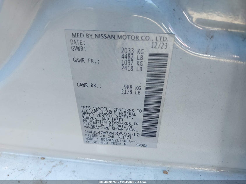 2024 NISSAN ALTIMA SR INTELLIGENT AWD 1N4BL4CW3RN368542