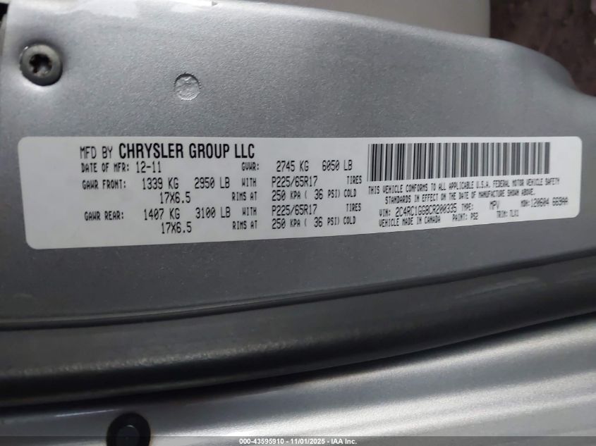 2012 Chrysler Town & Country Limited VIN: 2C4RC1GG8CR200335 Lot: 43595910