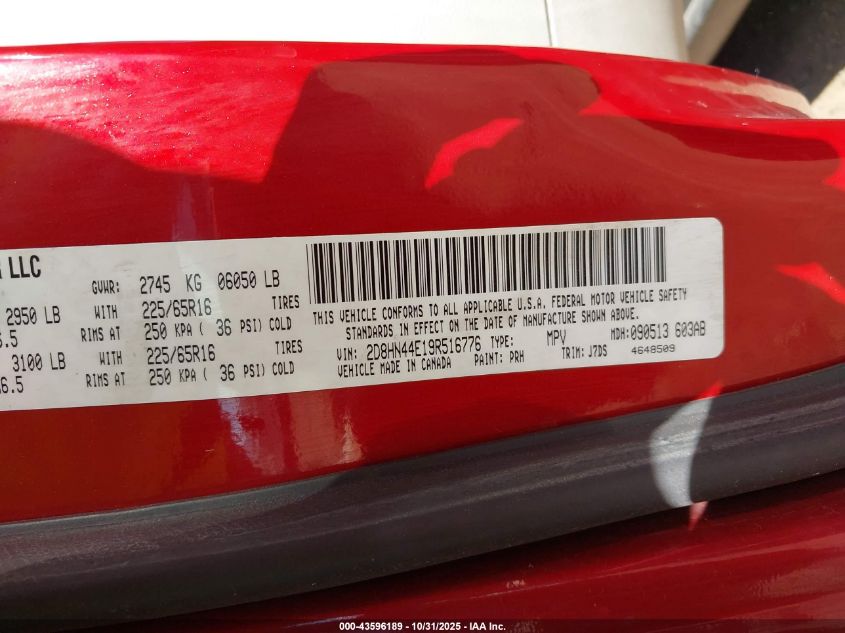 2009 Dodge Grand Caravan Se VIN: 2D8HN44E19R516776 Lot: 43596189