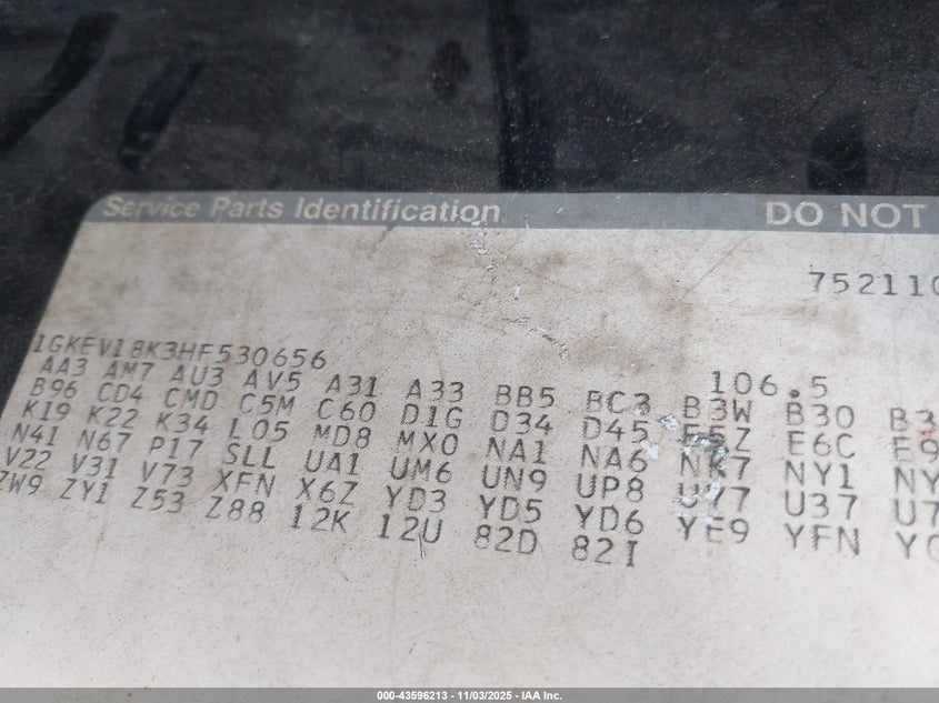 1987 GMC Jimmy V15 VIN: 1GKEV18K3HF530656 Lot: 43596213