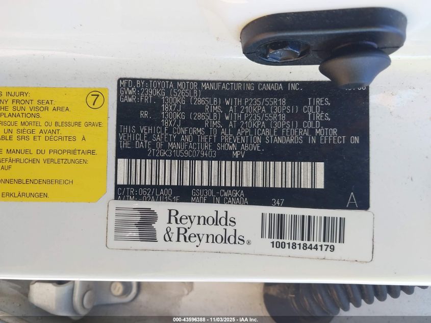 2009 Lexus Rx 350 VIN: 2T2GK31U59C079403 Lot: 43596388