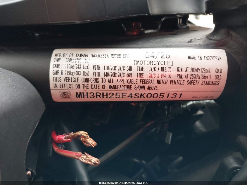 2025 Yamaha Yfz320 A VIN: MH3RH25E4SK005131 Lot: 43596792