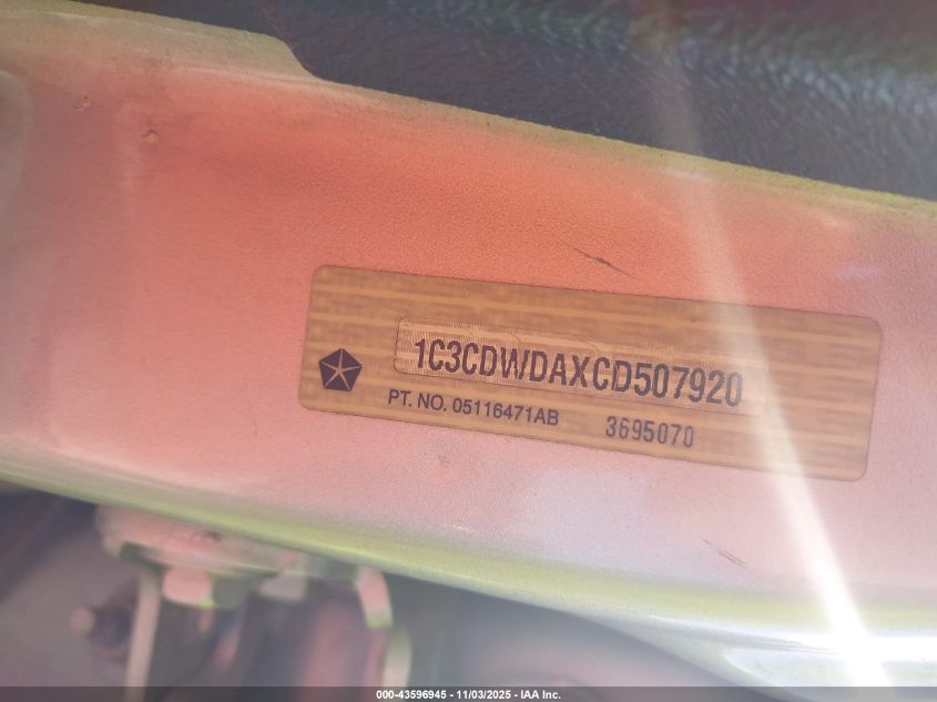 2012 Dodge Caliber Sxt VIN: 1C3CDWDAXCD507920 Lot: 43596945