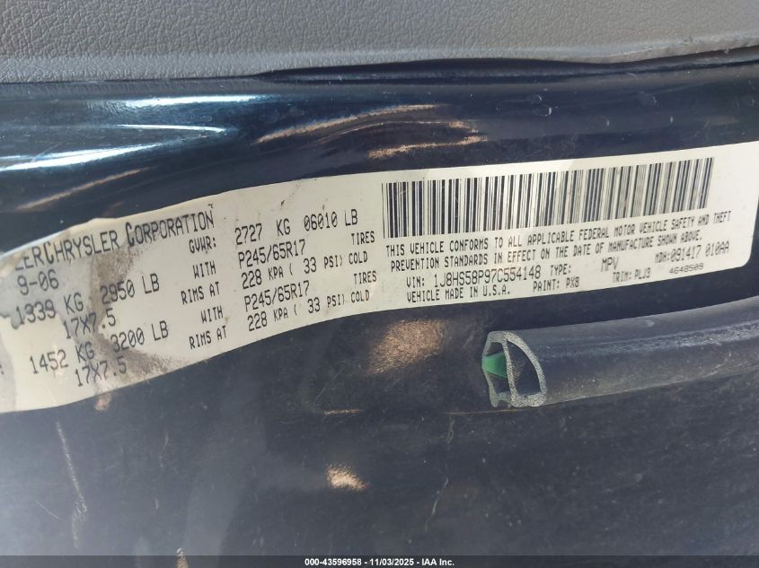 2007 Jeep Grand Cherokee Limited VIN: 1J8HS58P97C554148 Lot: 43596958