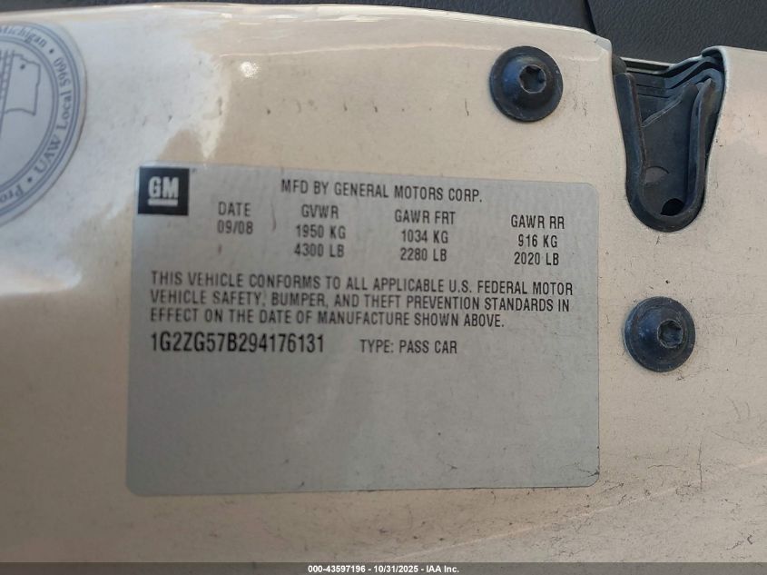 2009 Pontiac G6 VIN: 1G2ZG57B294176131 Lot: 43597196