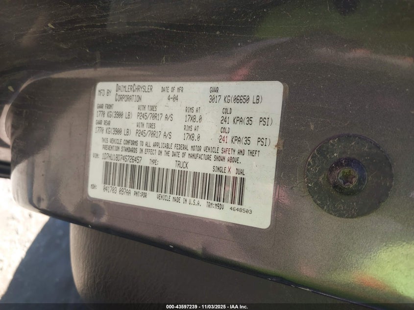 2005 Dodge Ram 1500 Slt/Laramie VIN: 1D7HU18D35S264450 Lot: 43597239