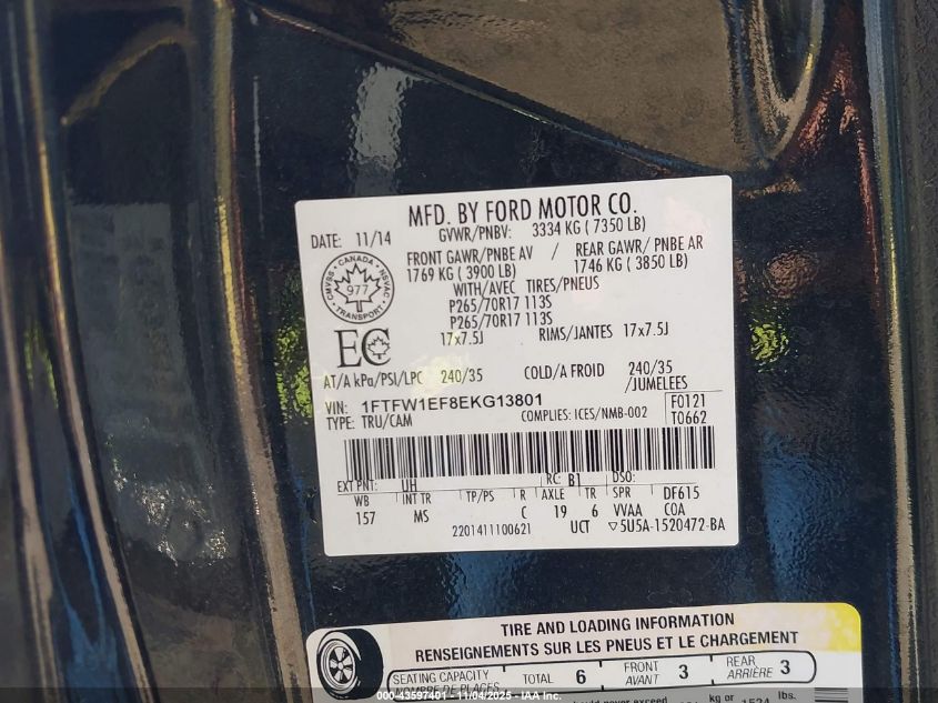 2014 Ford F-150 Xlt VIN: 1FTFW1EF8EKG13801 Lot: 43597401