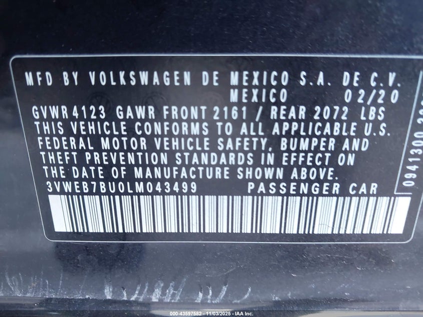 2020 VOLKSWAGEN JETTA 1.4T SEL 3VWEB7BU0LM043499