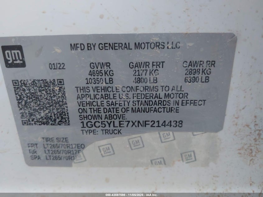 1GC5YLE7XNF214438 2022 CHEVROLET SILVERADO photo no. 8