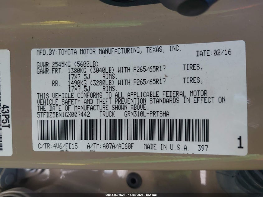 2016 TOYOTA TACOMA TRD SPORT 5TFDZ5BN1GX007442