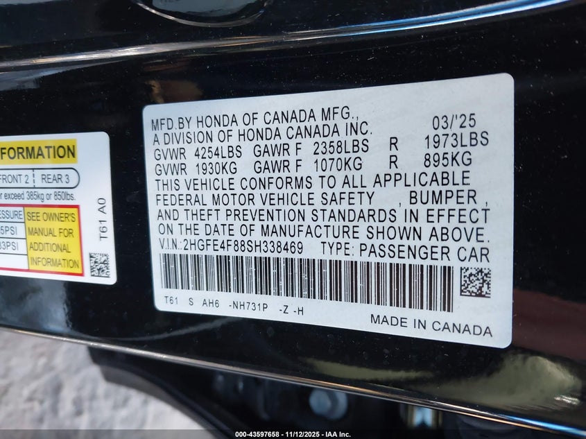 2025 HONDA CIVIC HYBRID SPORT/SPORT TOURING 2HGFE4F88SH338469