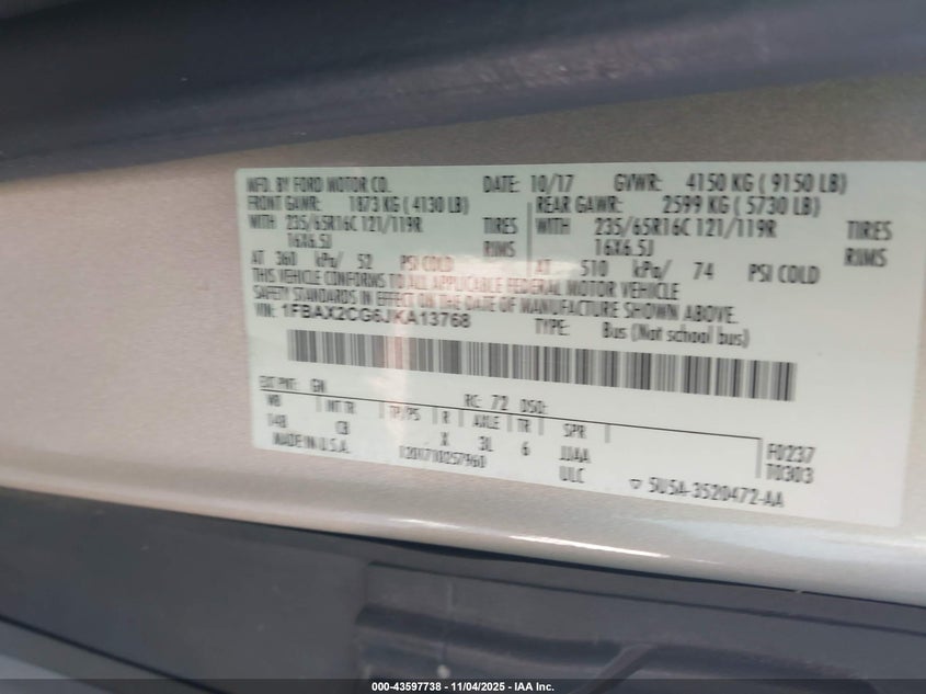 2018 Ford Transit-350 Xlt VIN: 1FBAX2CG6JKA13768 Lot: 43597738