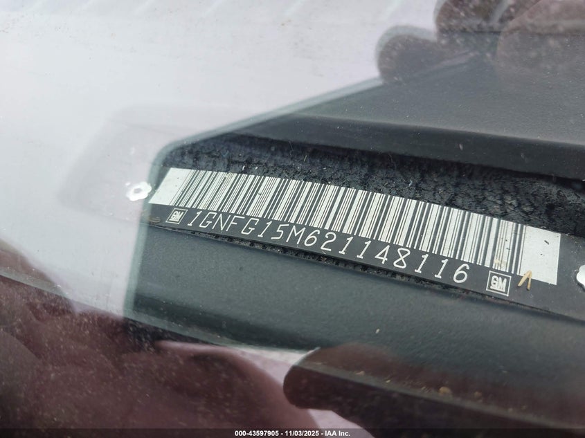 2002 Chevrolet Express VIN: 1GNFG15M621148116 Lot: 43597905