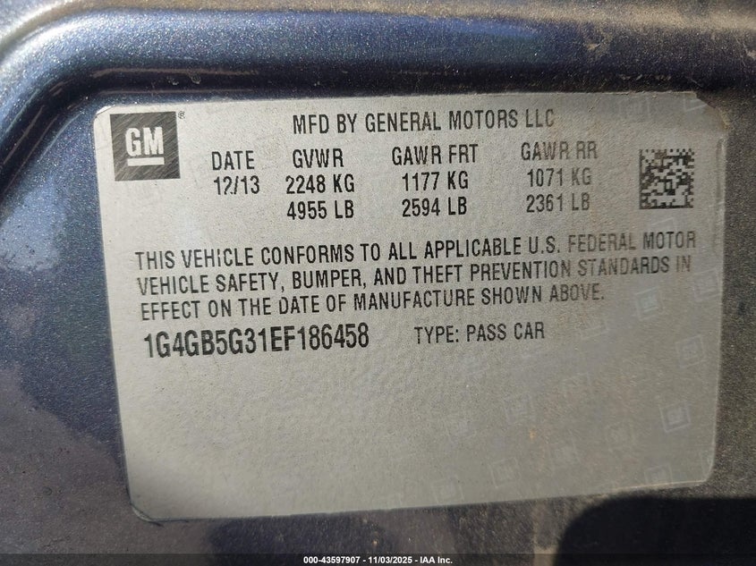 2014 BUICK LACROSSE - 1G4GB5G31EF186458