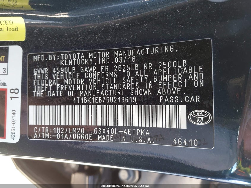 2016 TOYOTA AVALON LIMITED - 4T1BK1EB7GU219619