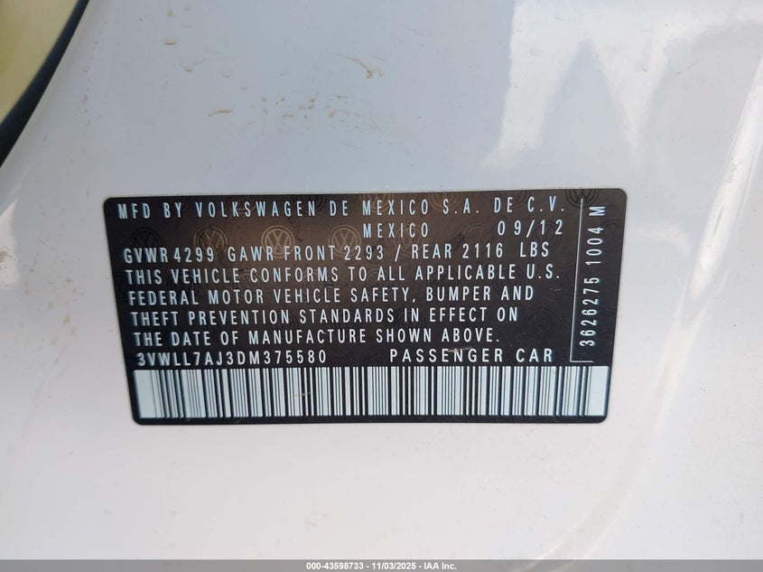 2013 VOLKSWAGEN JETTA 2.0L TDI - 3VWLL7AJ3DM375580