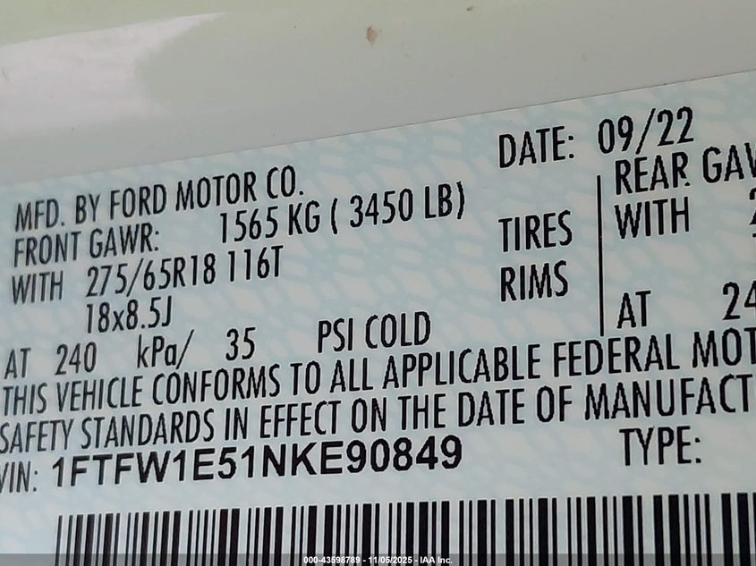 1FTFW1E51NKE90849 2022 FORD F-150 photo no. 9