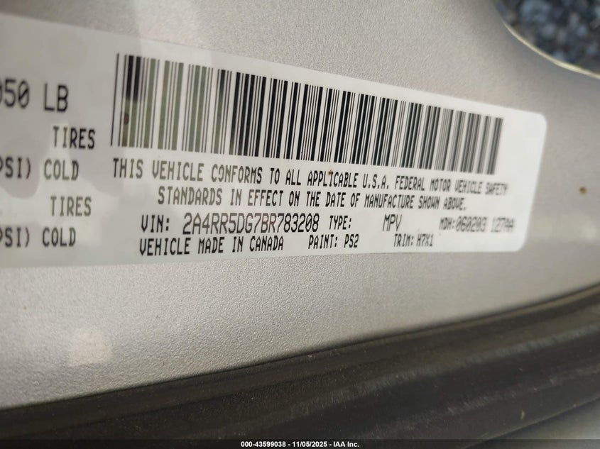 2011 Chrysler Town & Country Touring VIN: 2A4RR5DG7BR783208 Lot: 43599038