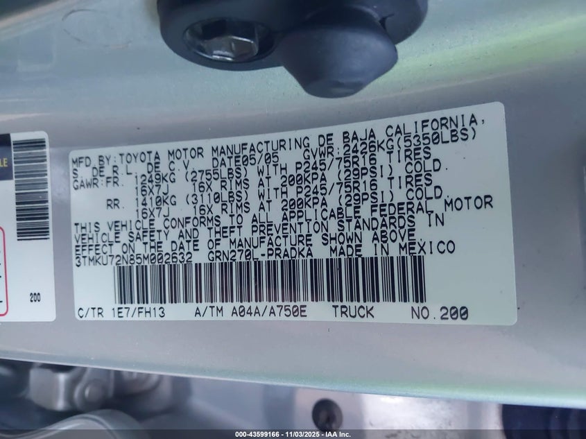 3TMKU72N85M002632 2005 TOYOTA TACOMA photo no. 9