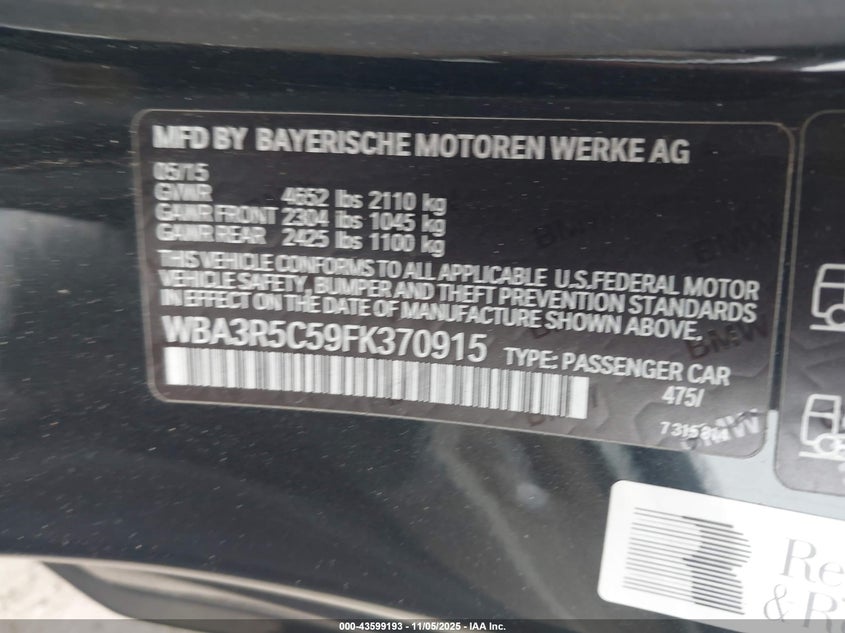 2015 BMW 435I XDRIVE WBA3R5C59FK370915