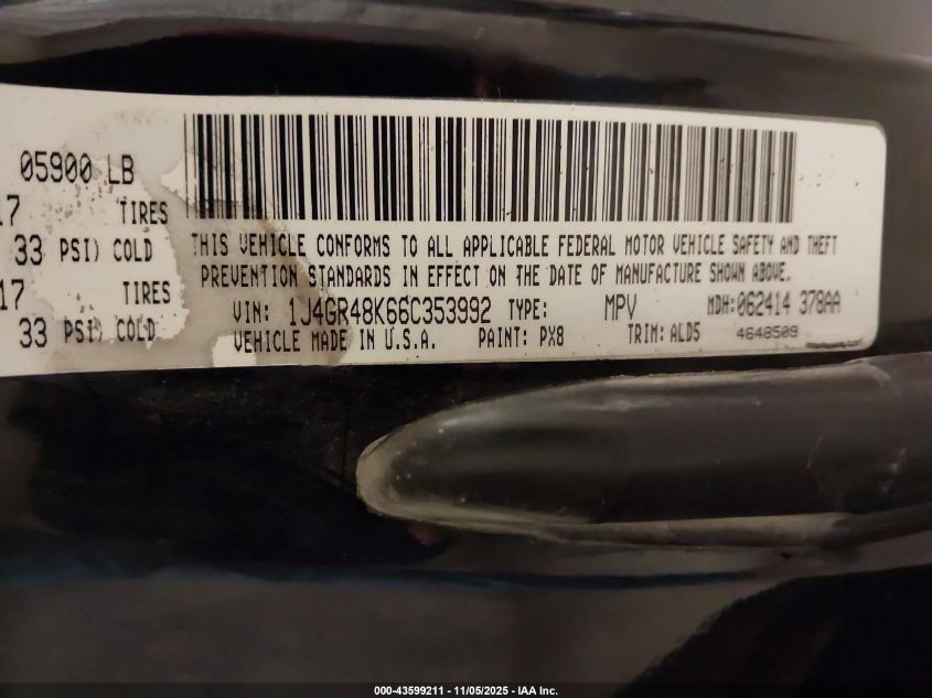2006 Jeep Grand Cherokee Laredo VIN: 1J4GR48K46C367518 Lot: 43599211