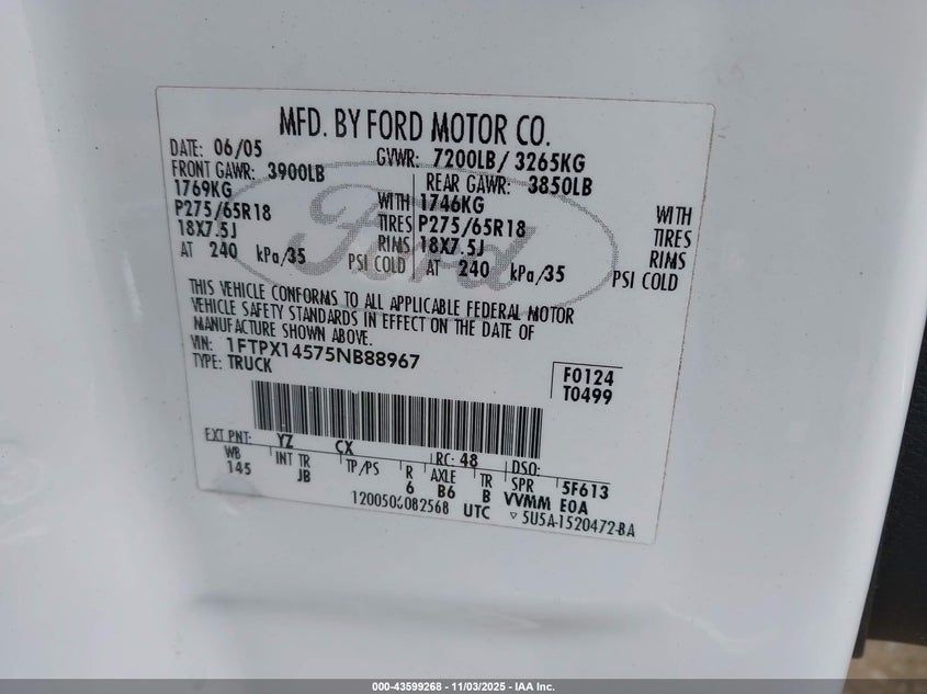 1FTPX14575NB88967 2005 FORD F-150 photo no. 9
