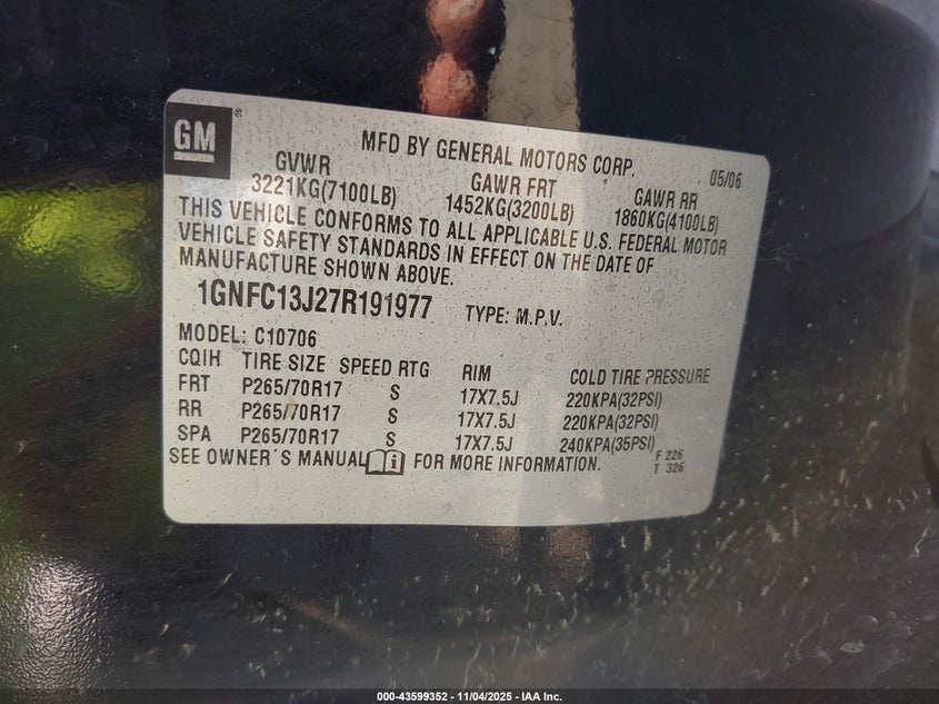 2007 Chevrolet Avalanche 1500 Lt VIN: 3GNEC12J47G318676 Lot: 43599352