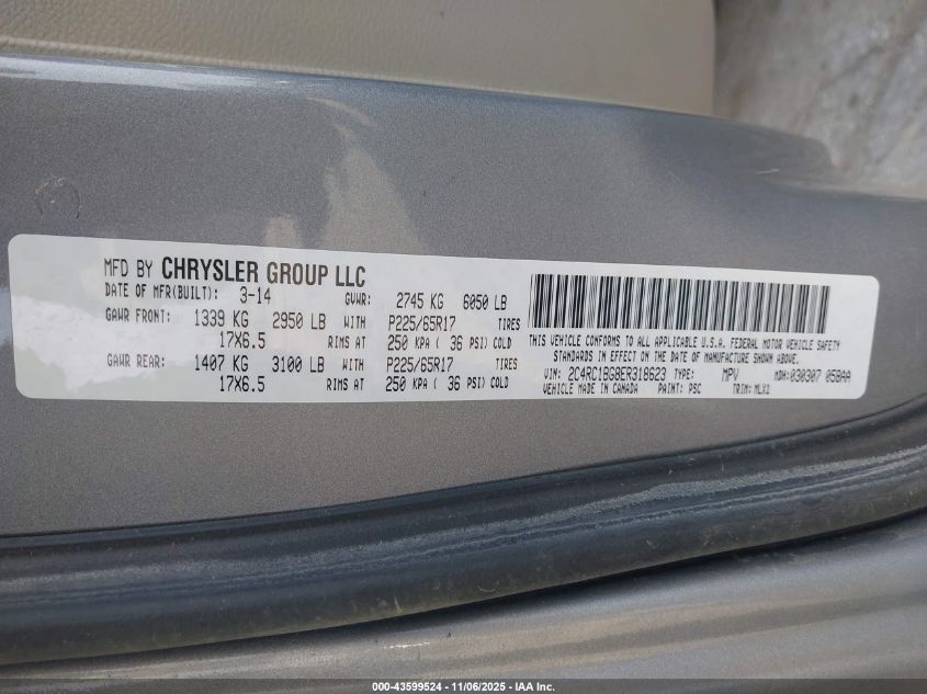 2014 Chrysler Town & Country Touring VIN: 2C4RC1BG8ER31862 Lot: 43599524