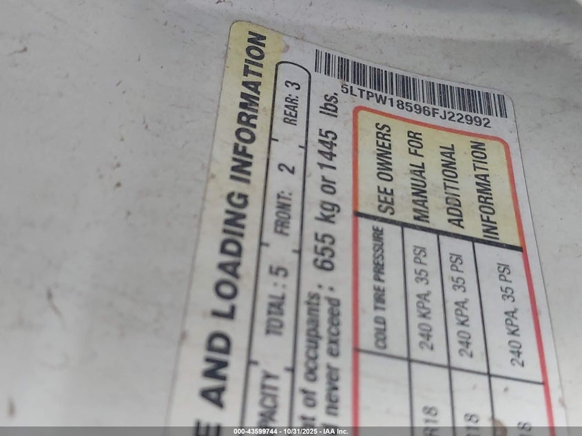 2006 Lincoln Mark Lt VIN: 5LTPW18596FJ22992 Lot: 43599744