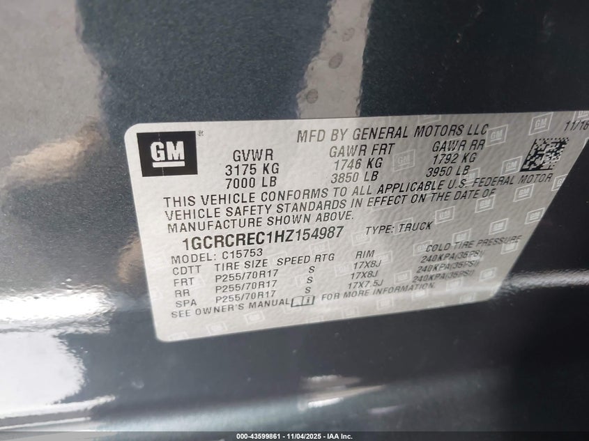 2017 CHEVROLET SILVERADO 1500 1LT - 1GCRCREC1HZ154987