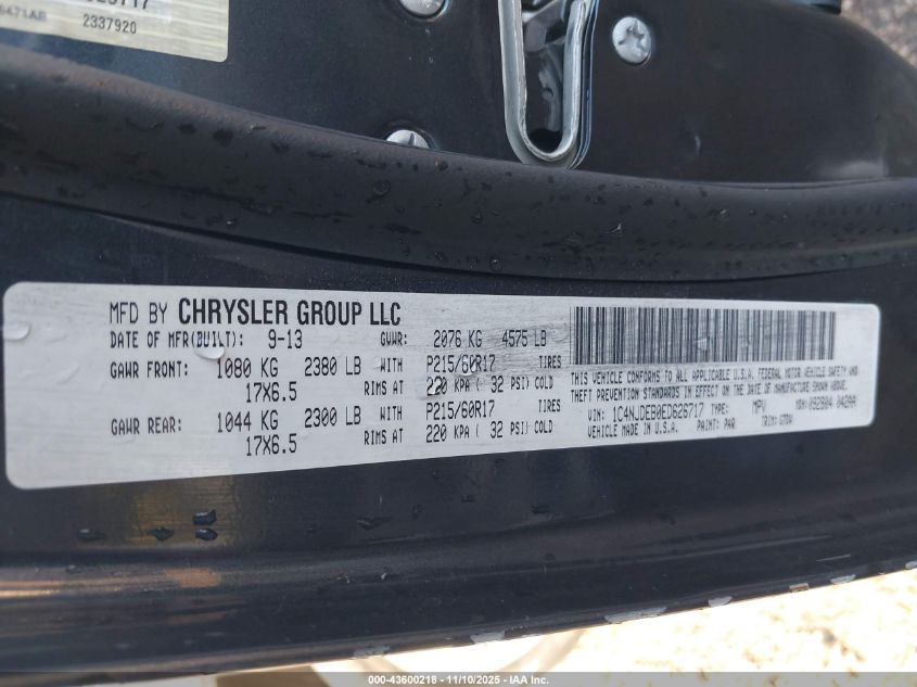 2014 Jeep Compass Latitude VIN: 1C4NJDEB0ED626717 Lot: 43600218